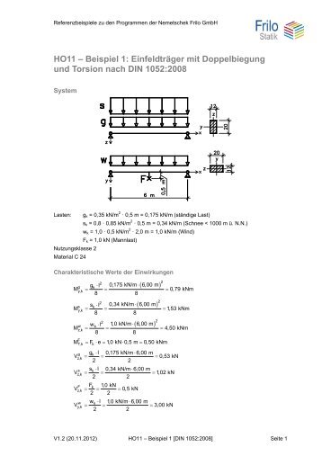 HO11 – Beispiel 1: Einfeldträger mit Doppelbiegung und ... - Frilo