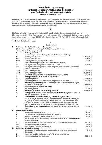 4. Änderungssatzung zur Friedhofsgebührensatzung - Friedhöfe Kiel