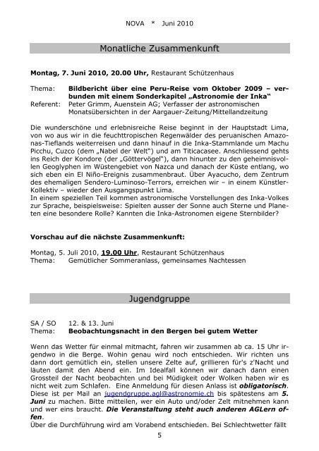 NOVA Juni 2010 - Astronomische Gesellschaft Luzern