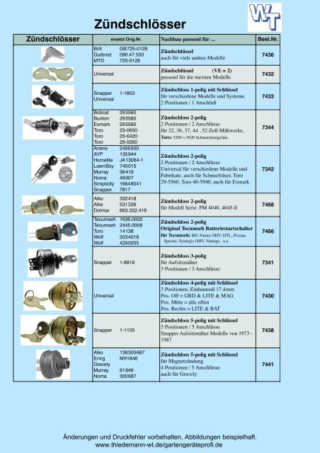 Zündschloesser Schalter - Gartengeraeteprofi.de