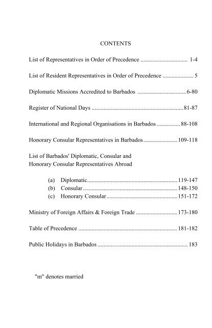 CONTENTS List of Representatives in Order of Precedence 