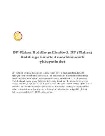 BP China Holdings Limited, BP (China) Holdings Limited markkinointi yhteystiedot