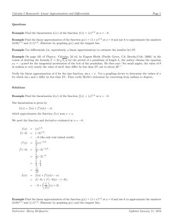 Calculus I Homework: Linear Approximation and Differentials Page 1