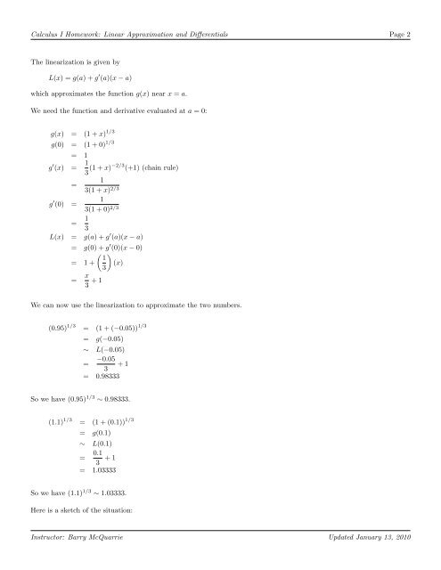 Calculus I Homework: Linear Approximation and Differentials Page 1