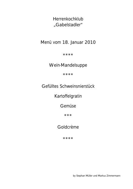 Wein-Mandelsuppe - Herrenkochklub "Gabelstadler"