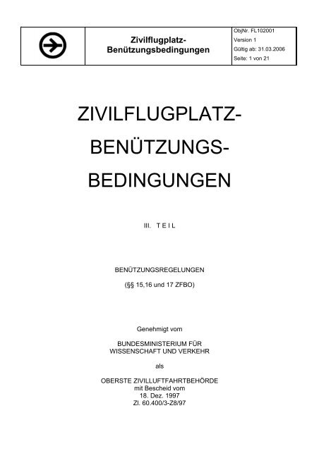 ZIVILFLUGPLATZ- BENÜTZUNGS- BEDINGUNGEN - Flughafen Linz