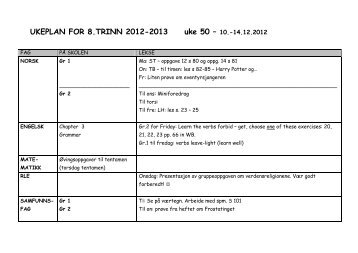 UKEPLAN FOR 8.TRINN 2012-2013 uke 50 – 10. - Frosta kommune