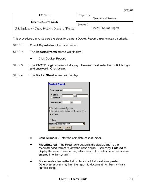 Reports Docket Report Southern District Of Florida