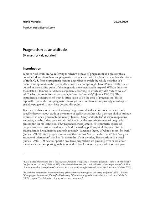 Pragmatism as an attitude - Frank Martela