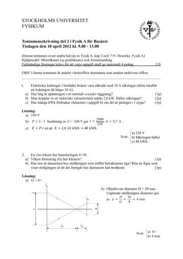 Lösning - Fysikum - Stockholms universitet