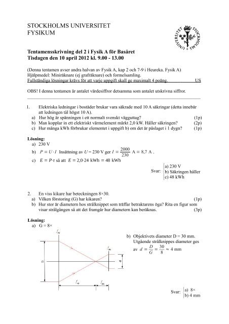 Lösning - Fysikum - Stockholms universitet