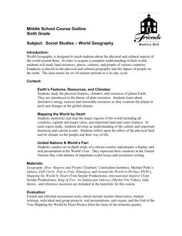 Middle School Course Outline Sixth Grade Subject: Social Studies ...