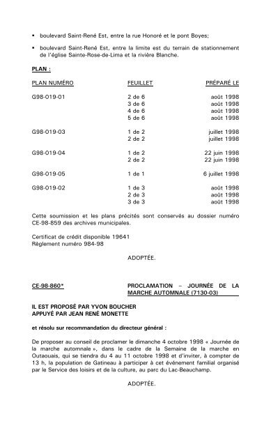 une sance ordinaire du comit excutif de la Ville de Gatineau, tenue le