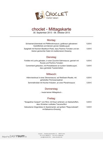 choclet - Mittagskarte - GastRaum