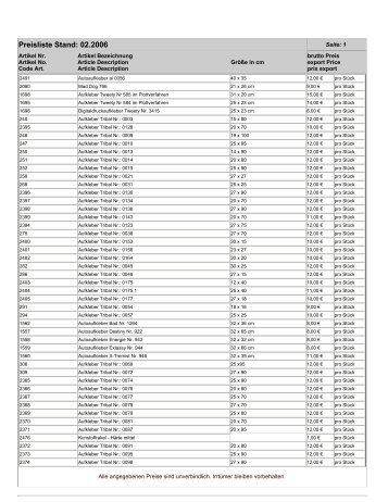 Preisliste Stand: 02.2006 - Aufkleber-Dealer.de