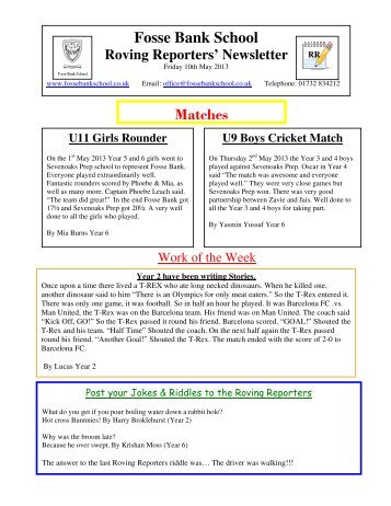 10th May 2013 Newsletter - Fosse Bank School