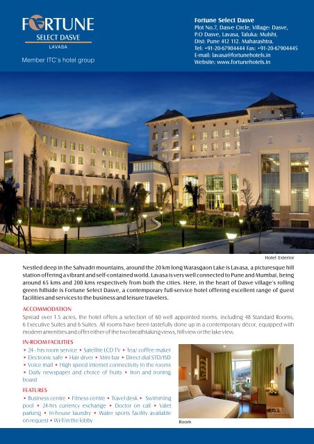 Hotel factsheet - Fortune Park Hotels