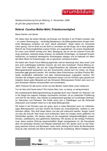 Referat Carolina Müller-Möhl, Präsidiumsmitglied - Forum Bildung