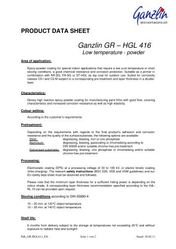 PRODUCT DATA SHEET Ganzlin GR – HGL 416 Low temperature
