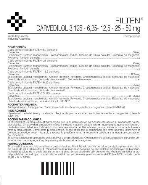 FILTEN CARVEDILOL 3,125 - 6,25- 12,5 - 25 - 50 mg - Gador SA