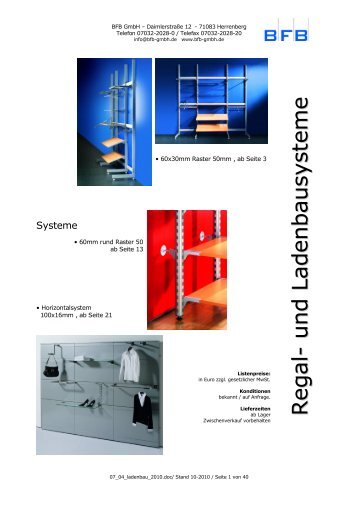 Ladenbausysteme Stellschienen und Träger - BFB GmbH