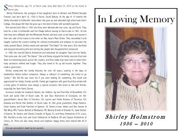 In Loving Memory - Fratzke & Jensen Funeral Home