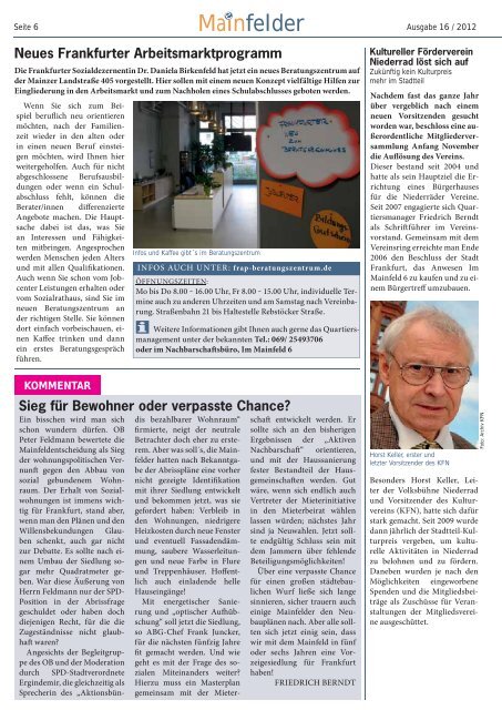 Gratulation für Mainfelder - Frankfurt - Soziale Stadt - Neue ...