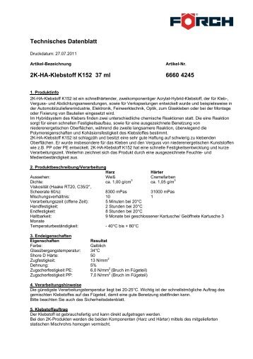 Technisches Datenblatt 2K-HA-Klebstoff K152 37 ml 6660 ... - Förch