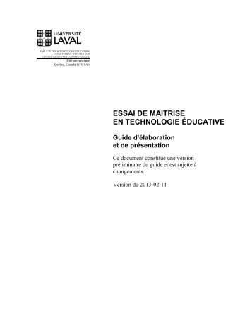 ESSAI DE MAITRISE EN TECHNOLOGIE ÉDUCATIVE - Faculté des ...