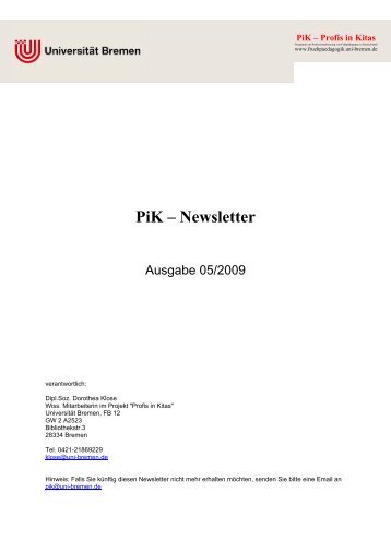 PiK – Newsletter - Lehreinheit Frühpädagogik - Universität Bremen