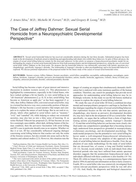 The case of Jeffrey Dahmer:sexual serial homicide from a - Library