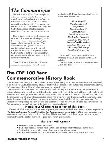 The Communique' The CDF 100 Year ... - State of California