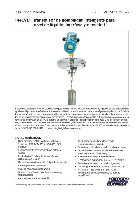 144LVD transmisor de flotabilidad inteligente para nivel de líquido ...