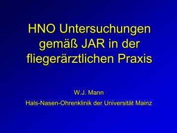 HNO Untersuchungen gemäß JAR in der fliegerärztlichen Praxis