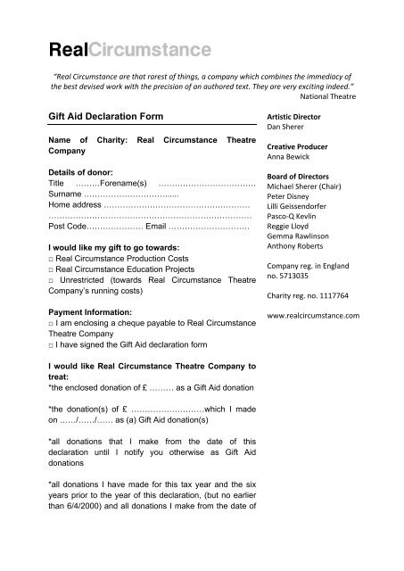 Gift Aid Declaration Form - Real Circumstance