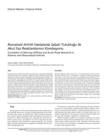 Romatoid Artritli Hastalarda Sabah Tutuklu¤u ile Akut ... - FTR Dergisi