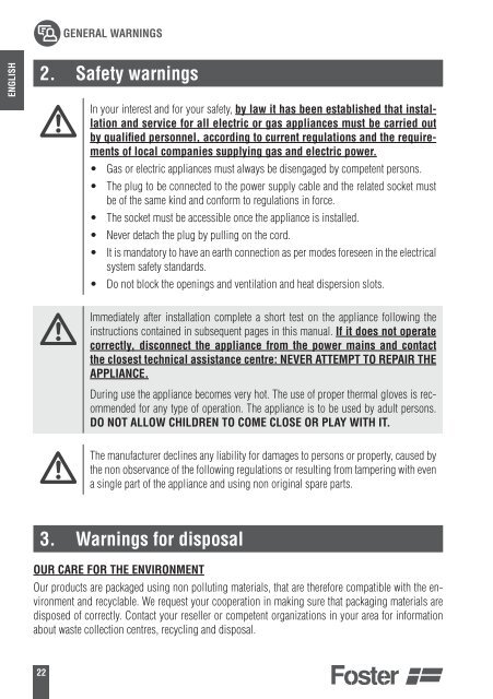 Instruction manual - Foster S.p.A.