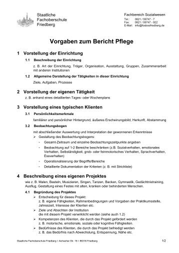 Gliederung für den Praktikumsbericht Pflege - FOS-Friedberg