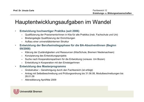 Qualifizierung für die Arbeit in Elementarbereich und Grundschule