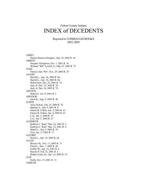 INDEX of DECEDENTS - Fulton County Public Library