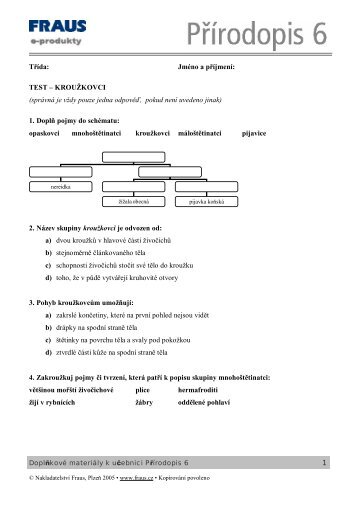 1 Třída: Jméno a příjmení: TEST – KROUŽKOVCI (správná je ... - Fraus