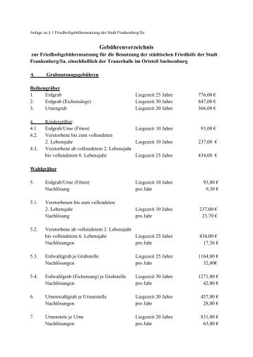 Gebührenverzeichnis zur Friedhofsgebührensatzung vom 25.11.2010