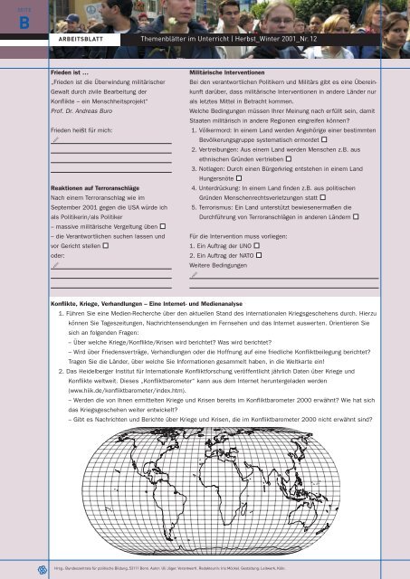 Krieg oder Frieden: Konfliktanalyse und -bearbeitung. - Institut für ...