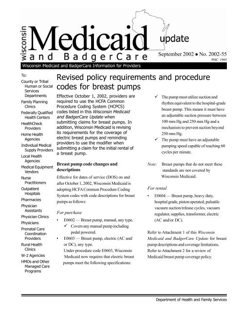 Revised Policy Requirements and Procedure Codes for Breast Pumps