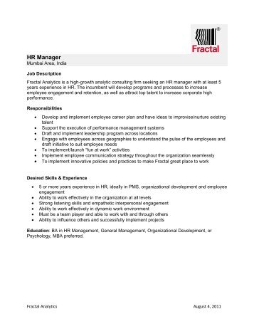 HR Manager - Fractal Analytics