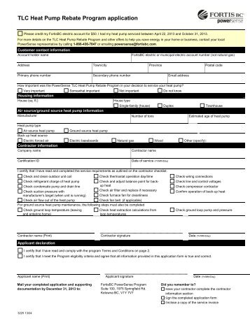 TLC Heat Pump Rebate Program application - FortisBC