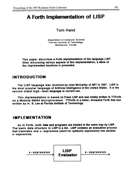 A Forth Implementation of LISP