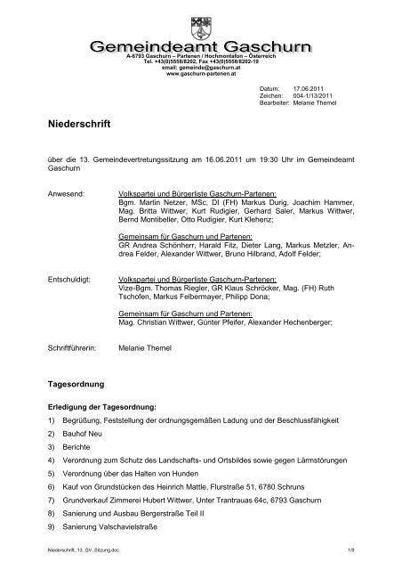 13. Niederschrift GV-Sitzung (73 KB) - .PDF - Gemeinde Gaschurn