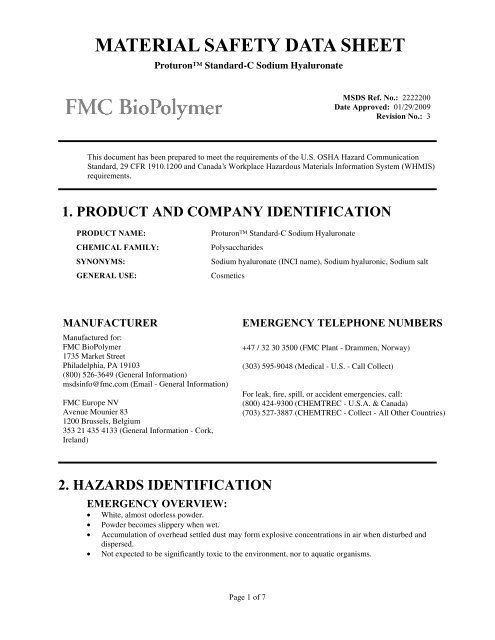 Proturon Proturon(tm) Standard-C Sodium Hyaluronate - FMC Corporation