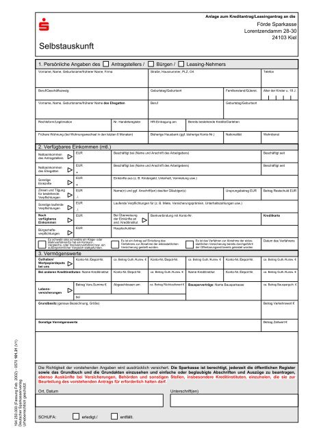 Selbstauskunft - Förde Sparkasse
